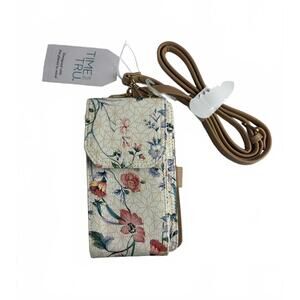 Time and Tru Floral Crossbody Wallet Purse with Card Slots and Strap – Beige